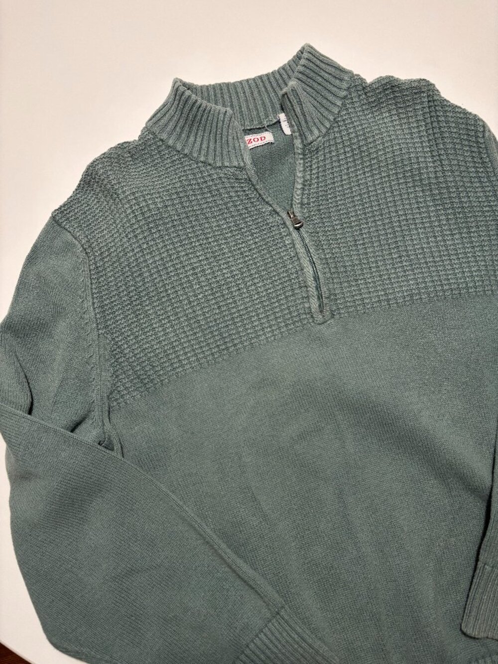 Izod Muted Forest Green Quarter Zip Cotton Pullover Sweater